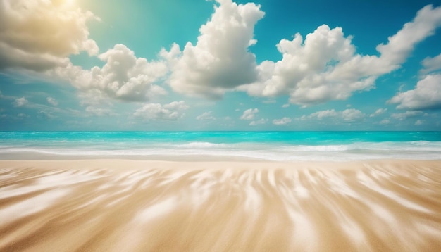 Abstract focused background Tropical summer beach with golden sand turquoise ocean and blue sky