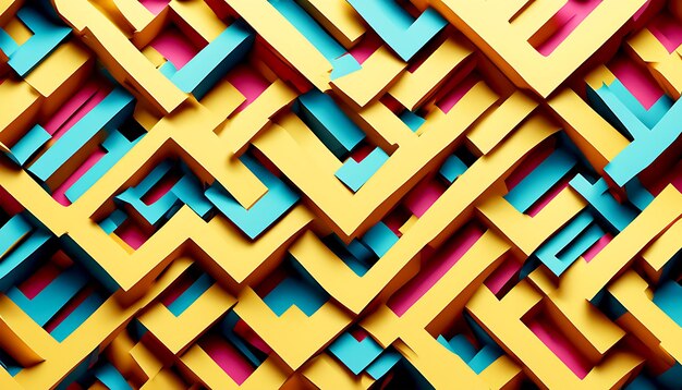 Abstract folded paper effect Bright colorful yellow background Maze made of paper 3d rendering