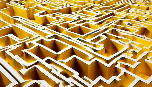 Abstract folded paper effect Bright colorful yellow background Maze made of paper 3d rendering