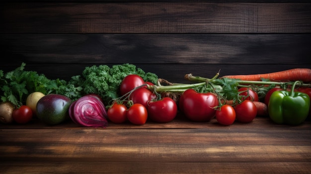 Abstract food background vegetables on wood table AI generated