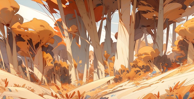 Abstract forest with a range of warm digital art illustration