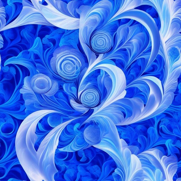 Photo abstract fractal blue background with a pattern of leaves and spirals