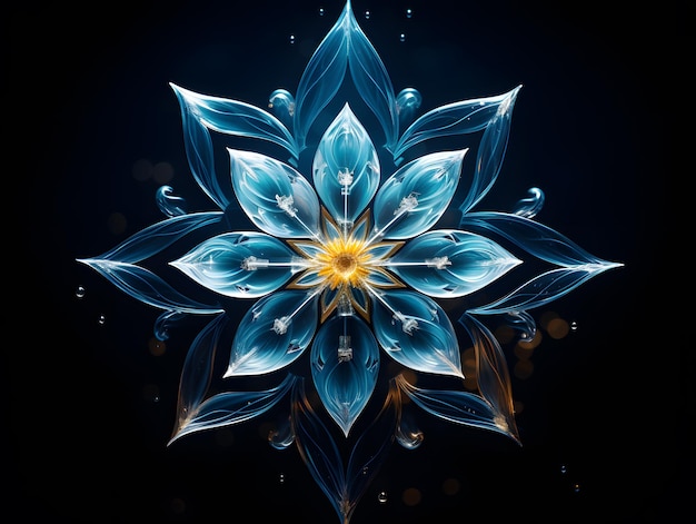 Abstract fractal blue snowflake on black background Fantasy fractal texture Digital art 3D render