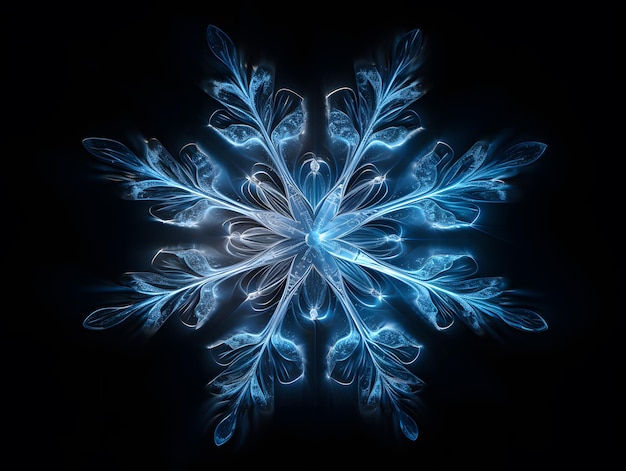 Abstract fractal blue snowflake on black background Fantasy fractal texture Digital art 3D render