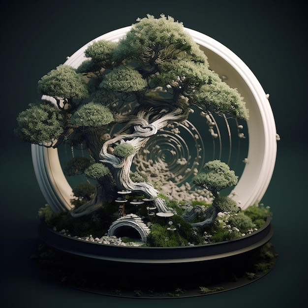 Abstract fractal bonsai potted tree Generative AI