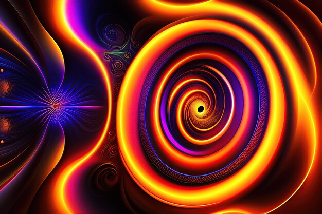 Abstract fractal festive background with glowing swirl lines Fantastic glowing fractal shapes