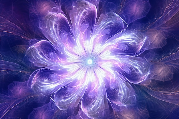 紫と青の花を持つ抽象的なフラクタル画像。