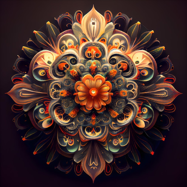 Abstract fractal mandala Psychedelic digital art 3D rendering