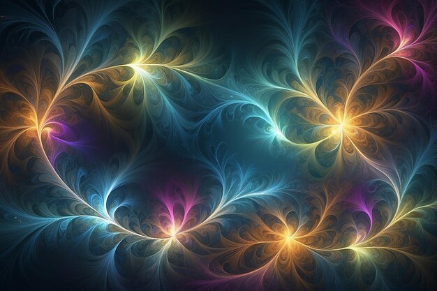 Abstract fractal texture wisps and lights background design of dreamy forms and colors on the subject of dream imagination and fantasy