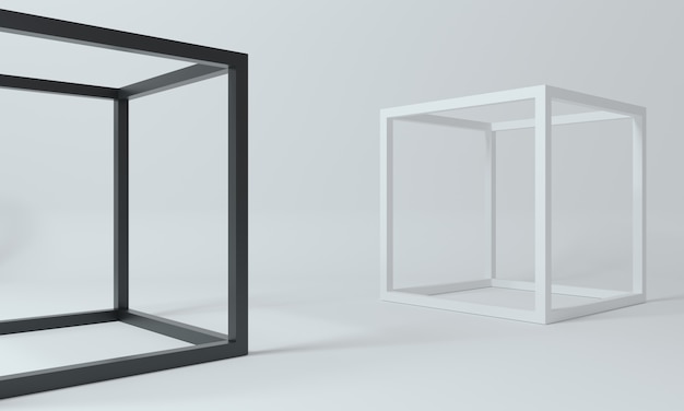 Abstract frame shapes white black cubes