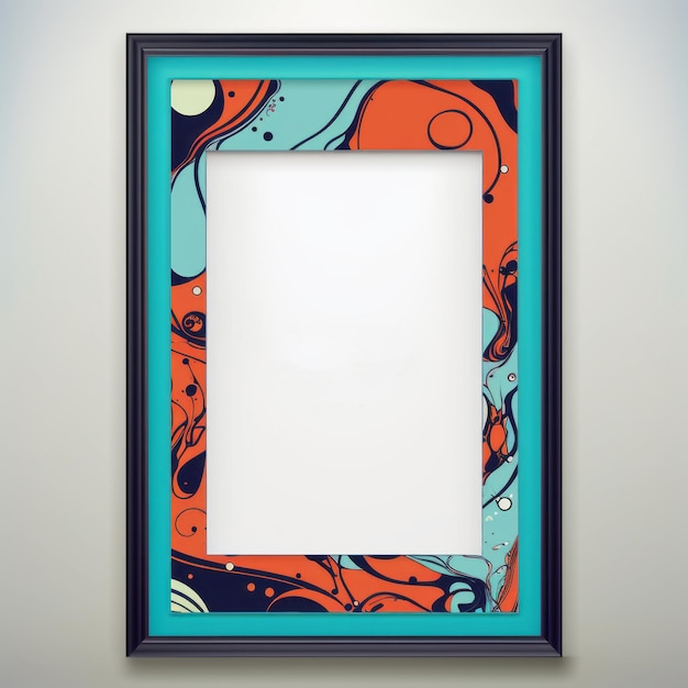 an abstract frame with a blue orange and black design on the wall