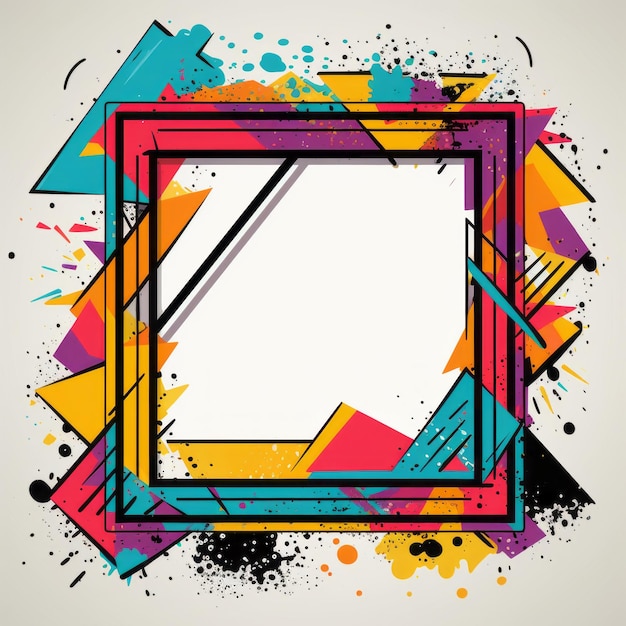 Abstract frame with colorful paint splatters on a white background