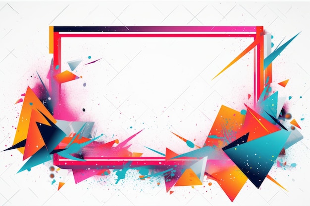 abstract frame with colorful shapes and triangles on a white background