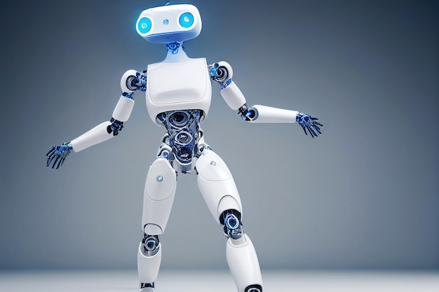 Абстрактное генеративное искусство белого современного робота в полный рост от AI