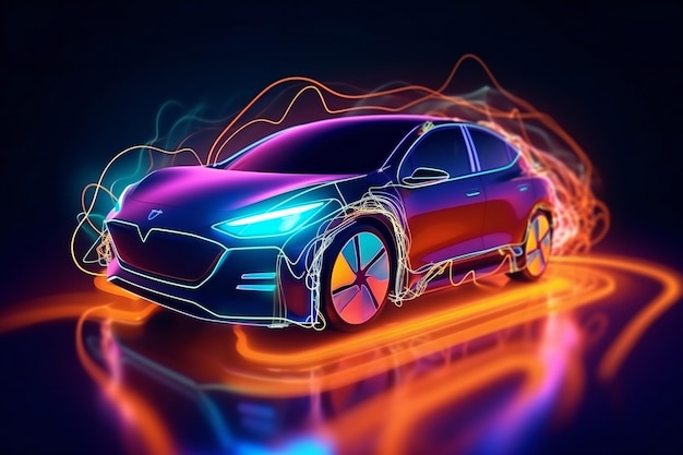 Abstract Future Electric Concept Car on Black Background