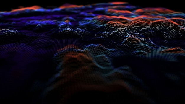 Photo abstract futuristic background digital dynamic particle wave big data visualization cyber or technology landscape technology wave with colorful dots 3d rendering