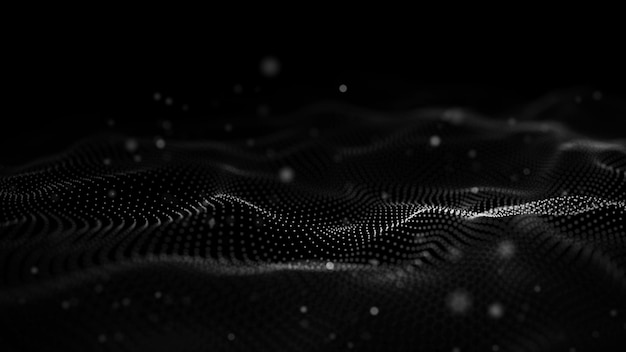 Abstract futuristic background Wave with connecting dots and lines on dark background Wave of particles