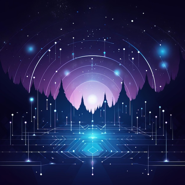 Photo abstract futuristic background with a forest and a starry sky