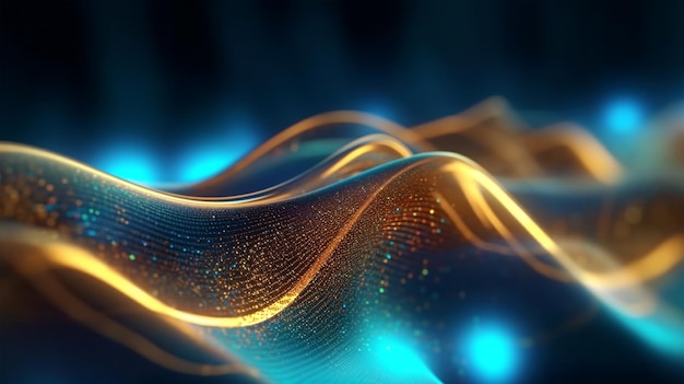 Абстрактный футуристический фон со светящимися неоновыми волновыми линиями боке для обоев плакатов Сгенерированный AI