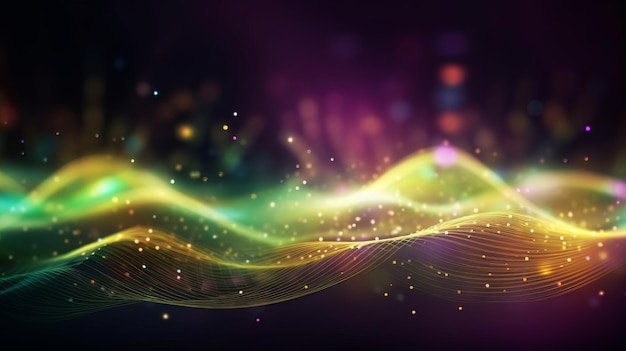 Abstract Futuristic Background with Gold Green and Purple