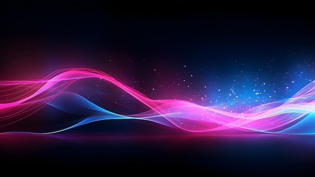 абстрактный футуристический фон с золотым розовым синим светящимся неоновым движущимся высокоскоростными волновыми линиями и боком