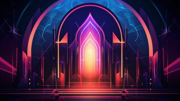 Abstract futuristic background with neon lights and an archway