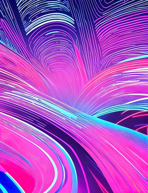 Abstract futuristic background with pink blue glowing neon lines ai generated