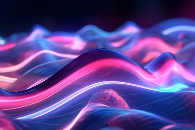 Abstract futuristic background with pink blue glowing neon moving high speed wave AI Generative