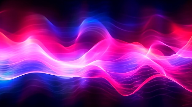 Abstract futuristic background with pink blue glowing neon moving high speed wave lines and bokeh lights data transfer concept fantastic wallpaper generative ai