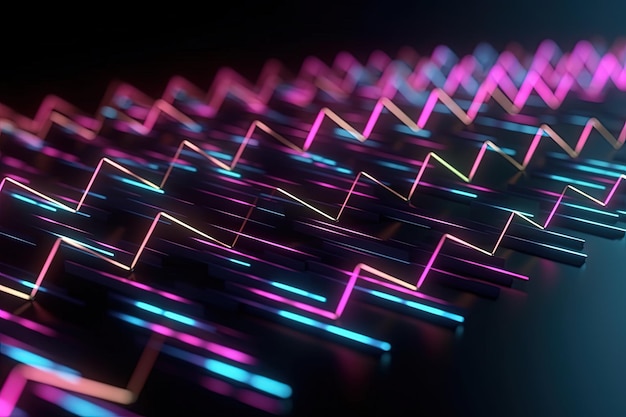 абстрактный футуристический фон с розово-синими светящимися неоновыми движущимися высокоскоростными волновыми линиями и боке