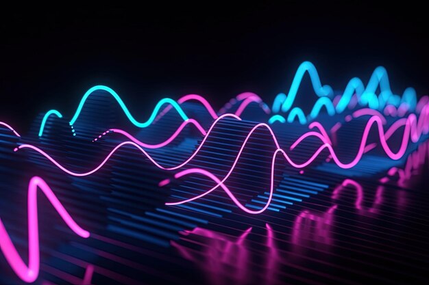 abstract futuristic background with pink blue glowing neon moving high speed wave lines and bokeh