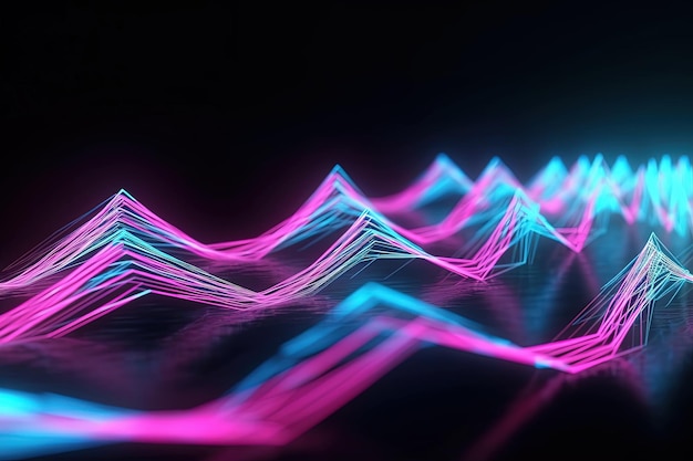 Foto sfondo futuristico astratto con neon rosa blu brillante in movimento onda ad alta velocità linee a zigzag e b