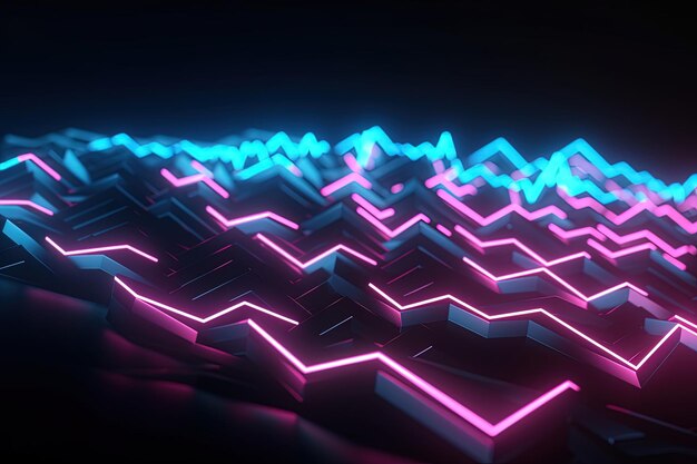 ピンクブルーの輝くネオンが高速波ジグザグラインとbを移動する抽象的な未来的な背景