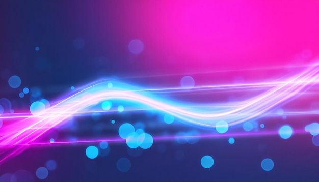 Abstract futuristic background with pink blue neon lines glowing in ultraviolet light motion and bokeh lights