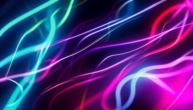 Abstract futuristic background with pink blue neon lines glowing in ultraviolet light motion and bokeh lights