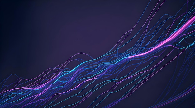 ピンクブルーの輝くネオンが流れる曲線波線を持つ抽象的な未来的なバナーの背景