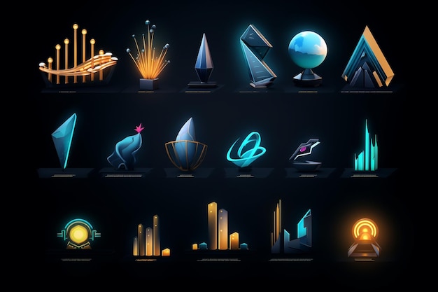 Abstract and futuristic business icon set with Generative ai