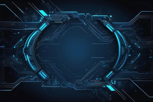写真 抽象的な未来的な回路板とhitechのデジタル技術コンセプト 濃い青い背景