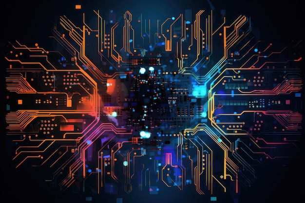 Abstract futuristic circuit board Illustration high computer technology bright color background