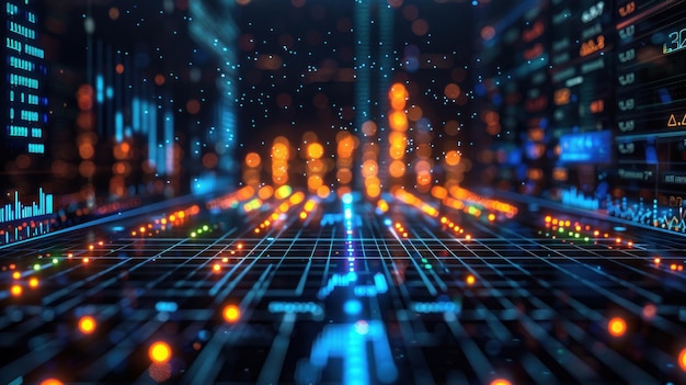 abstract futuristic cityscape with glowing lights