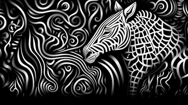 Abstract futuristic composition in black and white colors Neo folk style