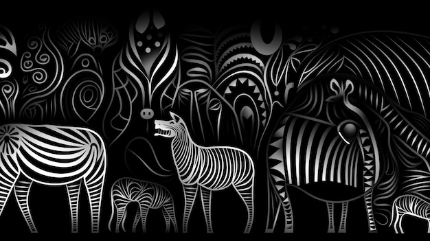 Abstract futuristic composition in black and white colors Neo folk style