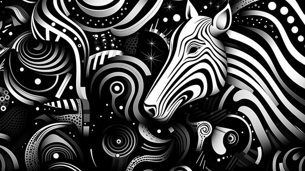 Фото Абстрактная футуристическая композиция в черно-белых цветах в нео-фолк-стиле