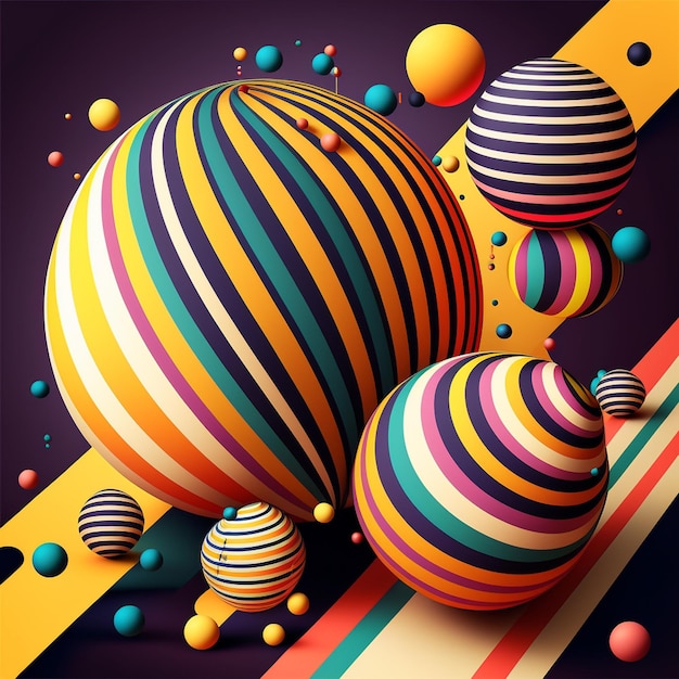 Abstract futuristic contemporary modern cosmic design in cartoon style with spheres stripes and lines