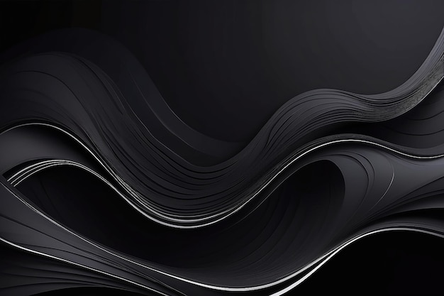 Abstract futuristic dark black background with waved design Realistic 3d wallpaper with luxury flowing lines