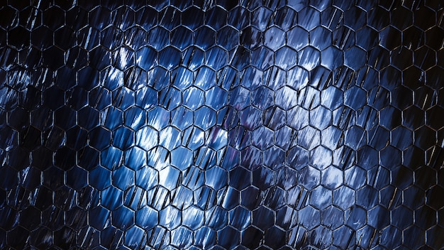 Photo abstract futuristic dark metallic hexagons with glowing red light ,3d rendering