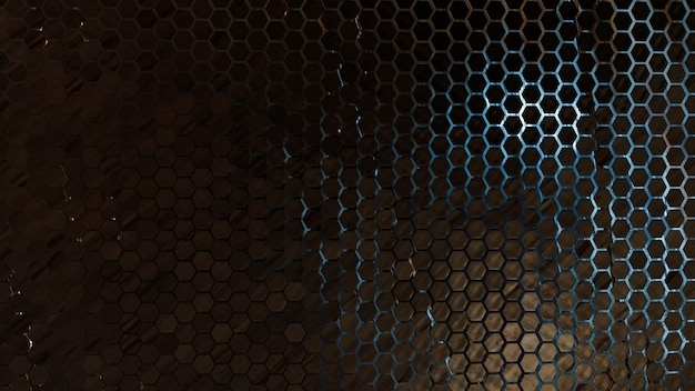 Abstract futuristic dark Metallic Hexagons with Glowing red light ,3D Rendering