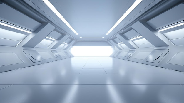 Abstract Futuristic empty floor and room SciFi Corridor With light for showcaseroominterior