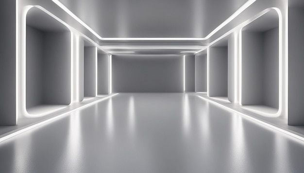 Abstract Futuristic empty floor and room SciFi Corridor With light for