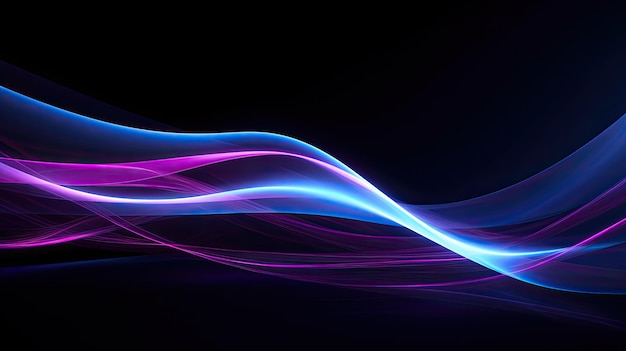 Abstract futuristic glowing curved blue and purple technology lines on black background